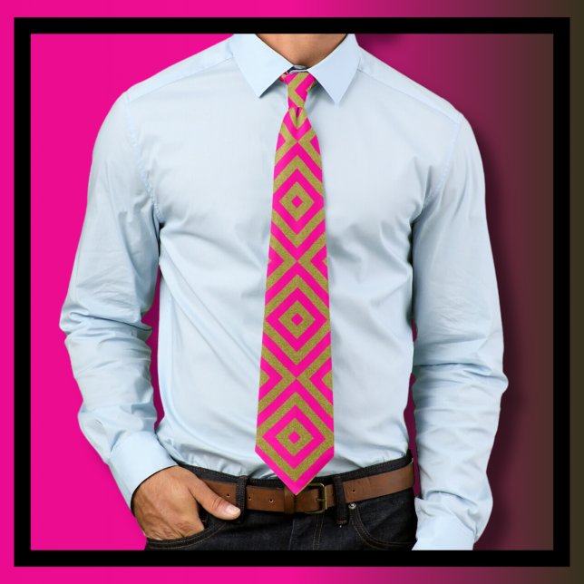 Hot Pink and Gold Diamond Squares Tie (Creator Uploaded)