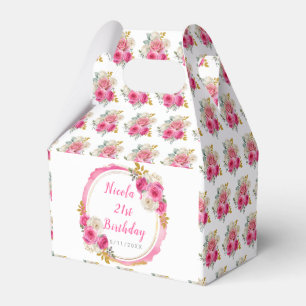 Hot Pink and Gold Elegant Flowers Birthday Favour Box