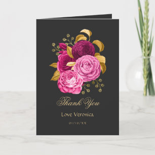 Hot Pink and Gold Floral Thank You Card