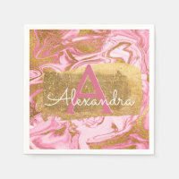 Hot Pink and Gold Foil Elegant Marble Birthday