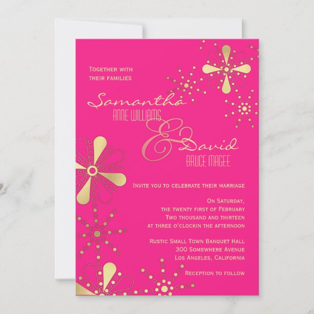 Hot Pink and Gold Indian Inspired Wedding Invitation (Front)