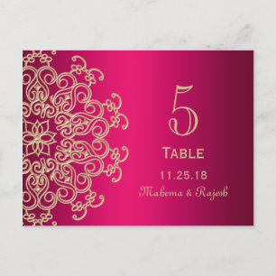 HOT PINK AND GOLD INDIAN WEDDING TABLE NUMBER CARD