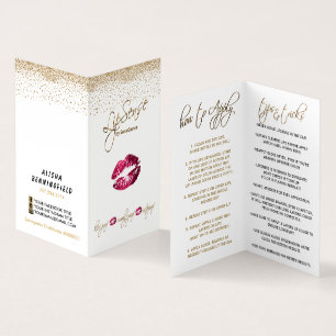 Hot Pink and Gold Lip Instructions Business Card
