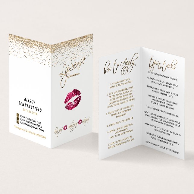 Hot Pink and Gold Lip Instructions Business Card (Inside and Outside)