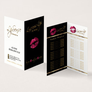 Hot Pink and Gold Lip Price and Service List Business Card