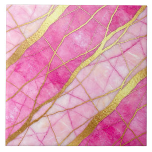 Hot Pink and Gold Marble Ceramic Tile