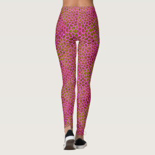 Hot Pink and Gold Modern Mosaic Animal Print Leggings