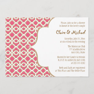 Hot Pink and Gold Moroccan Couples Wedding Shower Invitation