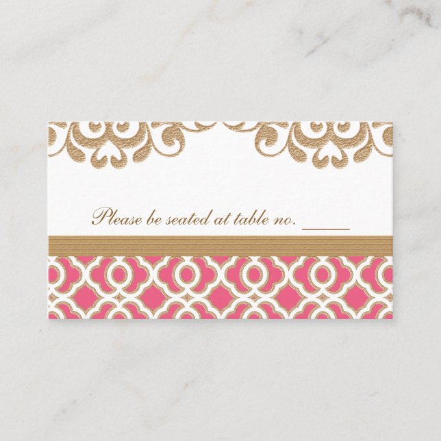 Hot Pink and Gold Moroccan Wedding Table Place Place Card (Front)