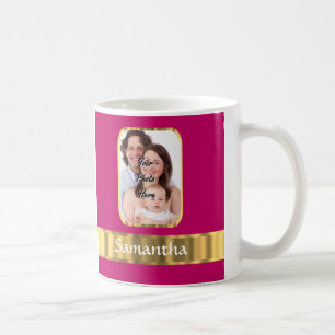 Hot pink and gold personalised coffee mug
