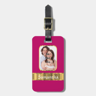 Hot pink and gold personalised luggage tag