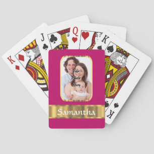 Hot pink and gold personalised playing cards