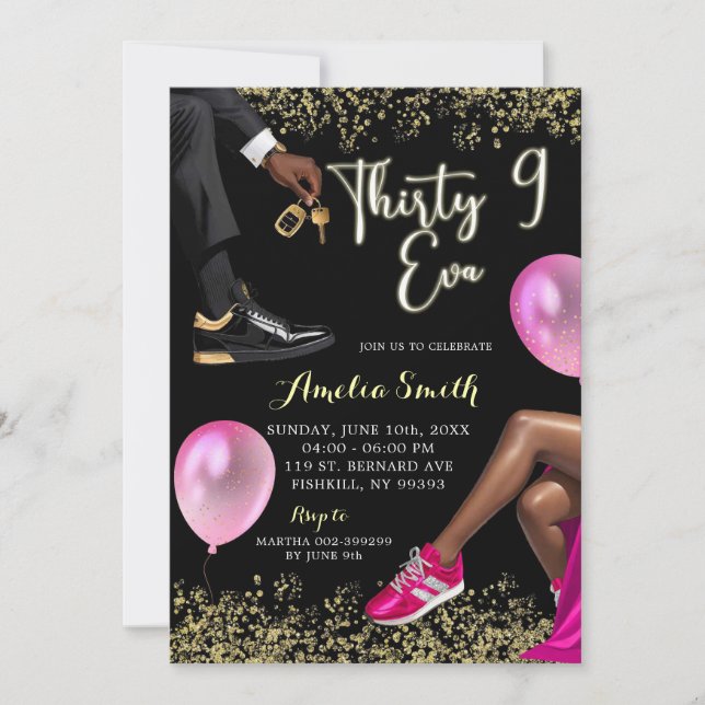 Hot Pink and Gold Sneaker Ball 39 Birthday Invitation (Front)