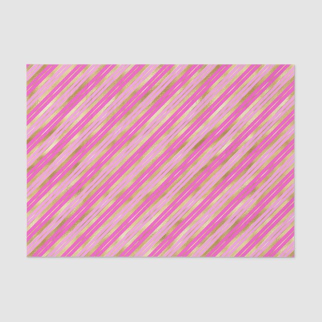 Hot Pink and Gold Stripes Tissue Paper (Front)
