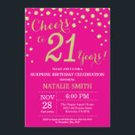 Hot Pink and Gold Surprise 21st Birthday Diamond Invitation<br><div class="desc">Surprise 21st Birthday Invitation with Hot Pink and Gold Glitter Diamond Background. Gold Confetti. Adult Birthday. Male Men or Women Birthday. For further customisation,  please click the "Customise it" button and use our design tool to modify this template.</div>