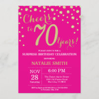 Hot Pink and Gold Surprise 70th Birthday Diamond