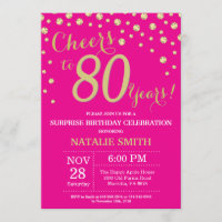 Hot Pink and Gold Surprise 80th Birthday Diamond