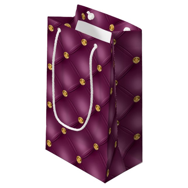Hot Pink and Gold Tufted Small Gift Bag (Front Angled)