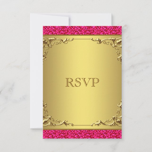 Hot Pink and Gold Wedding RSVP (Front)