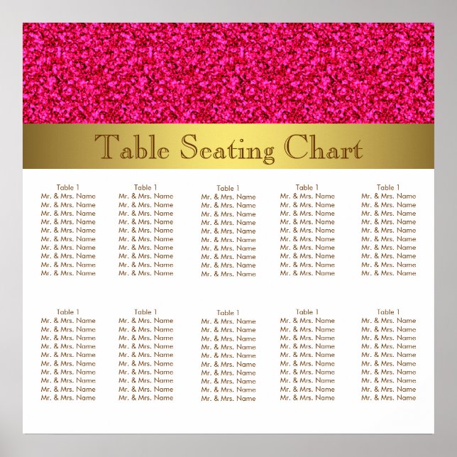 Hot Pink and Gold Wedding Seating Chart (Front)