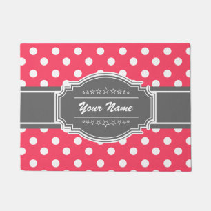 Hot Pink and Gray Polka Dots Personalized Doormat