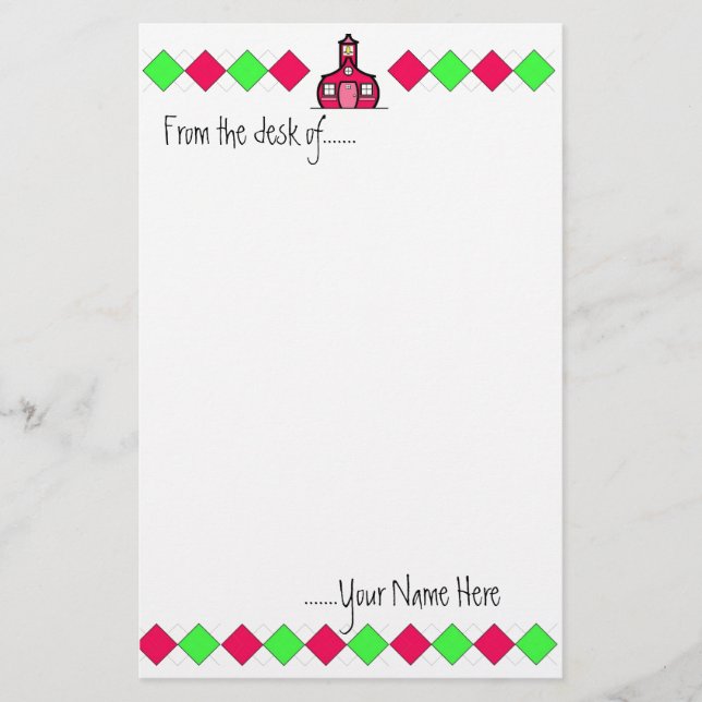 Hot Pink and Green Argyle Teacher Stationery (Front)