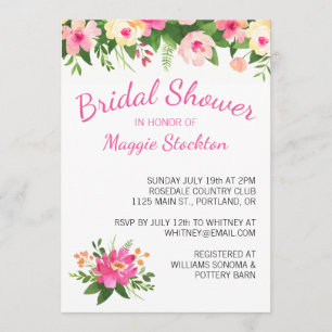 Hot Pink and Green Flowers Bridal Shower Invitation