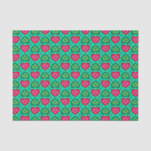 Hot Pink and Green Hearts Argyle Pattern Tissue Paper