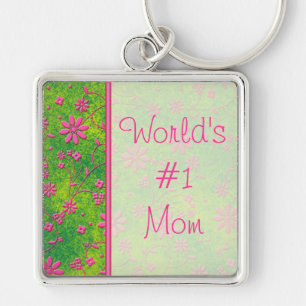 Hot Pink and Green World's #1 Mum Keychain