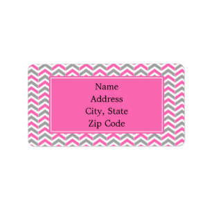Hot Pink and Grey Chevron Pattern Label
