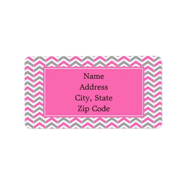 Hot Pink and Grey Chevron Pattern Label (Front)