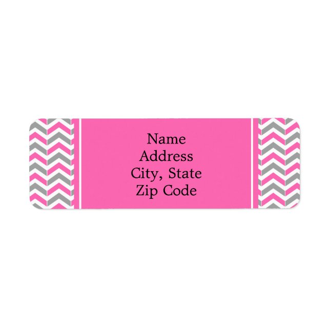 Hot Pink and Grey Chevron Pattern Return Address Label (Front)