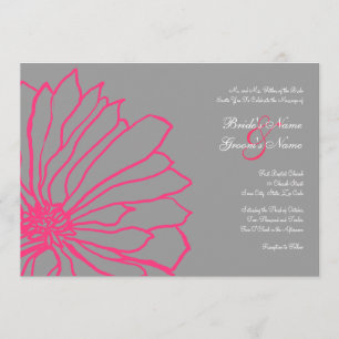 Hot Pink and Grey Floral Wedding Invitation