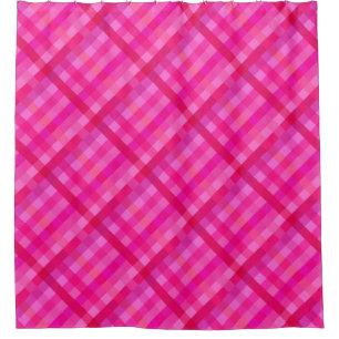 Hot pink and lavender plaid shower curtain
