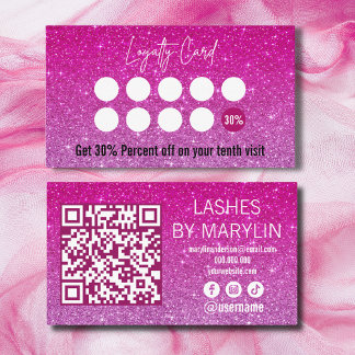 Hot Pink and Light Rose Ombre Glitter Lash Tech Loyalty Card