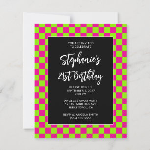 Hot Pink and Lime Chequered Bold 21st Birthday