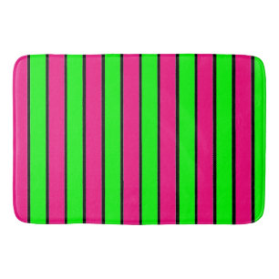 Hot Pink and Lime Green Stripes Bath Mat