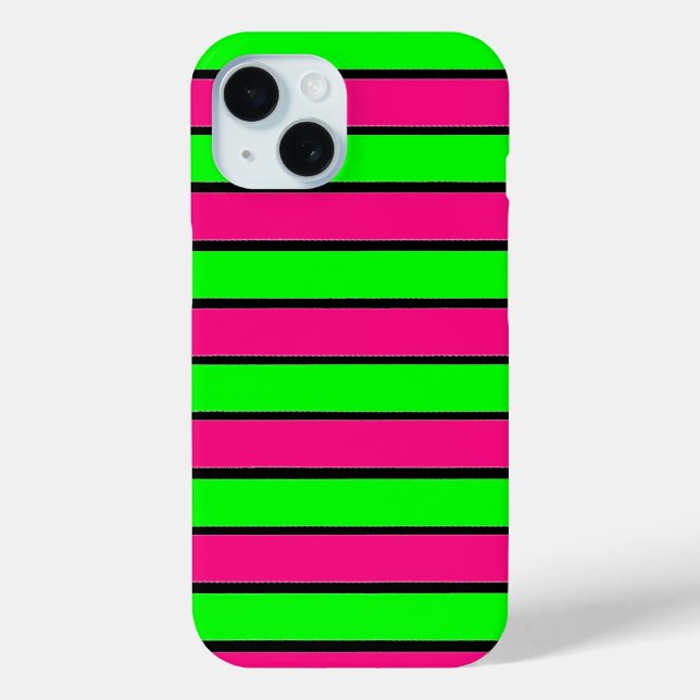 Hot Pink and Lime Green Stripes Case-Mate iPhone Case (Back)