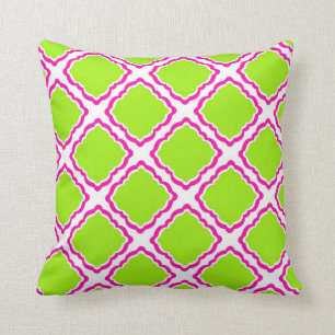Hot pink and lime lattice pattern cushion