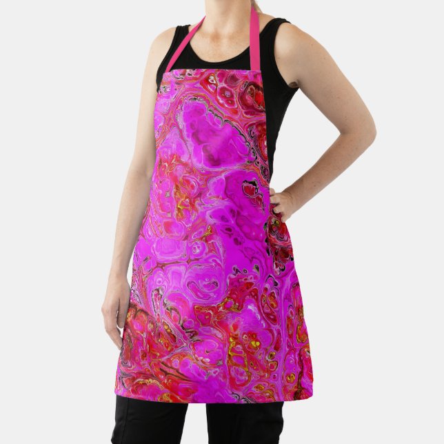 Hot Pink and Magenta Swirl All-Over Print Apron (Insitu)