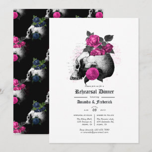 Hot-Pink and Navy Blue Gothic Rehearsal Dinner Invitation