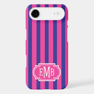 Hot Pink and Navy Blue Monogrammed Stripes