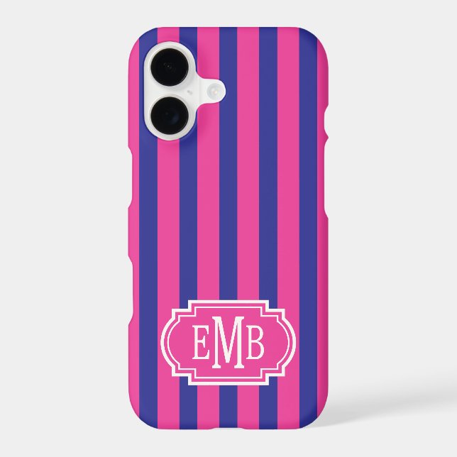 Hot Pink and Navy Blue Monogrammed Stripes (Back)