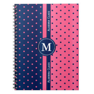 Hot Pink and Navy Blue Polka Dots Notebook