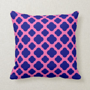 Hot Pink and Navy Blue Quatrefoil Pattern Cushion