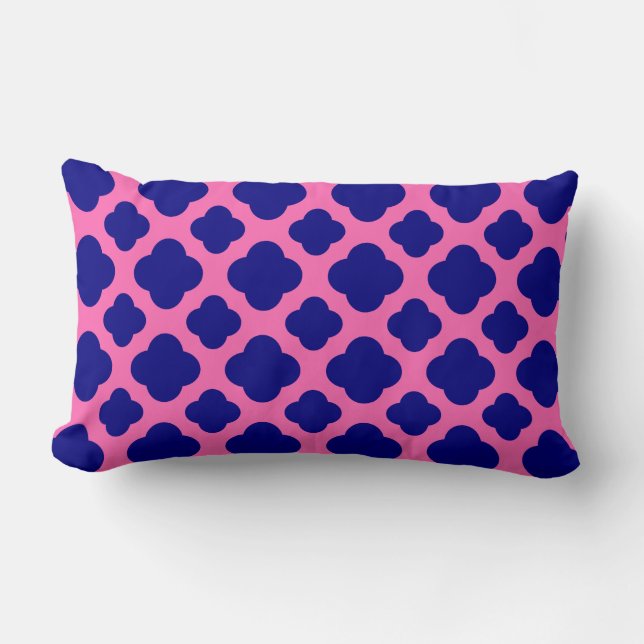 Hot Pink and Navy Blue Quatrefoil Pattern Lumbar Cushion (Front)