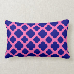 Hot Pink and Navy Blue Quatrefoil Pattern Lumbar Cushion