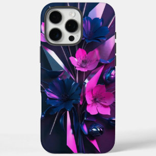 Hot Pink and Navy Flowers, Abstract Design iPhone 16 Pro Max Case
