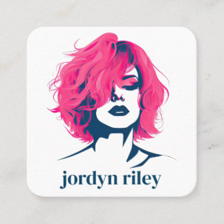 Hot Pink and Navy Hairstylist Hair Salon Square Business Card