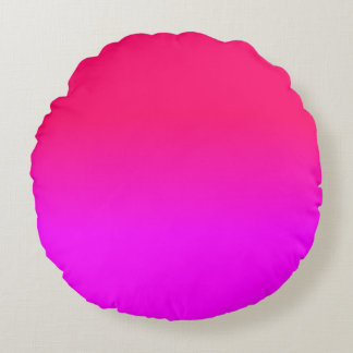 Hot Pink and Neon Pink Ombre Shade Colour Fade Round Cushion